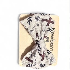 Charming Newborn Bow with Cross and Floral Design